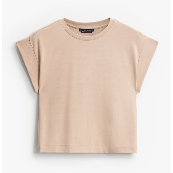 Mohito Beżowy t-shirt z merceryzowanej wiskozy 643HE-81X