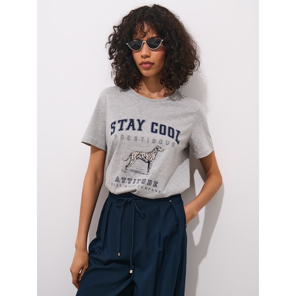 Mohito Szary t-shirt z nadrukiem 614HK-90M