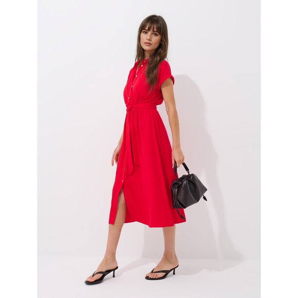 Mohito Czerwona sukienka midi z wiskozy 568HR-33X