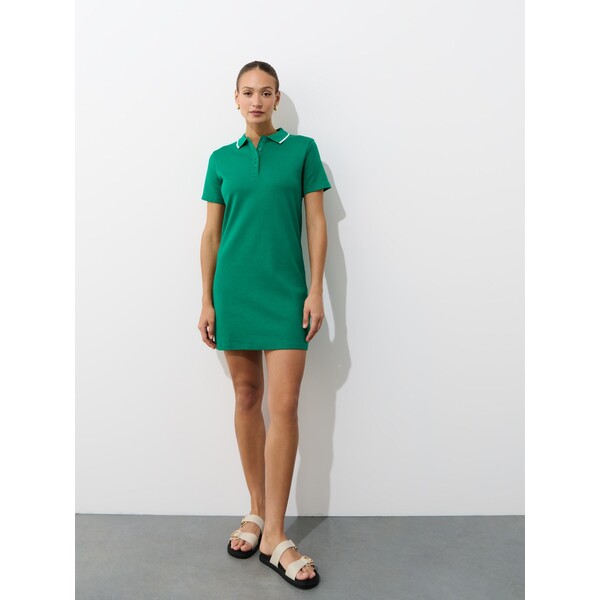 Mohito Zielona sukienka mini z kołnierzykiem polo 066DI-77X