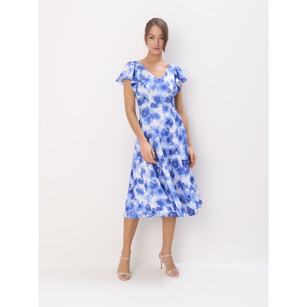 Mohito Niebieska sukienka midi w kwiaty 979DH-55P