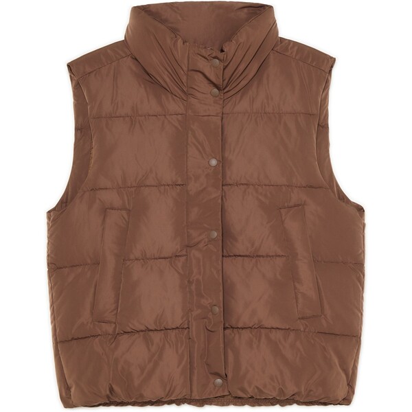 Cropp Brązowa pikowana kamizelka ze stójką 075FL-89X