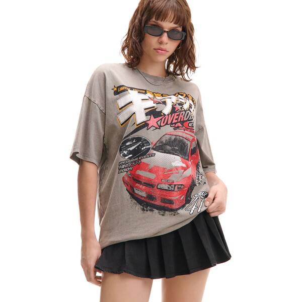 Cropp Jasnoszara koszulka z motoryzacyjnym motywem 019FM-09M