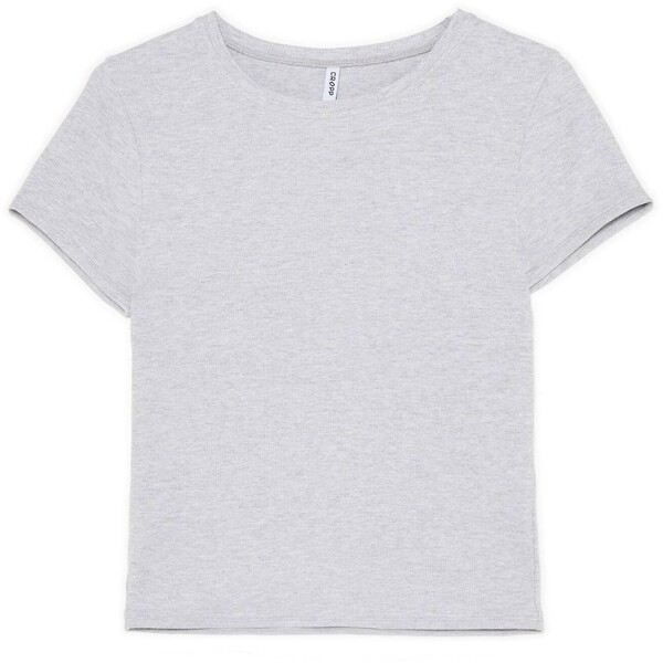 Cropp Prążkowana jasnoszara koszulka 068FM-09M