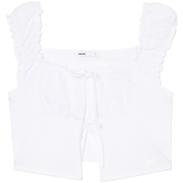 Cropp Biały crop top z wiązaniem 167CU-00X