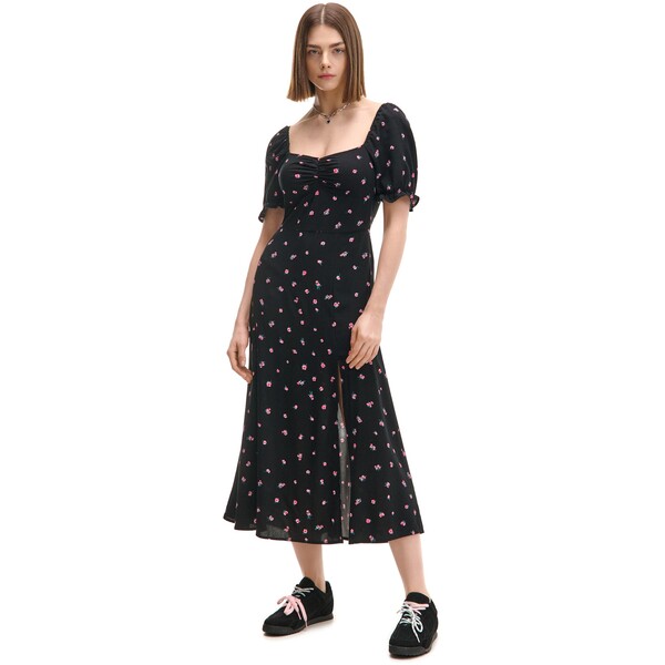 Cropp Czarna sukienka midi w kwiaty 1434S-99P
