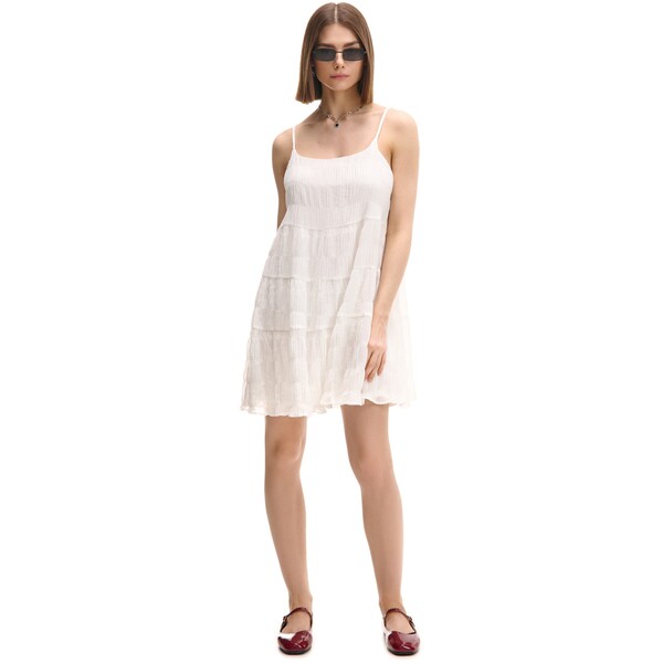 Cropp Marszczona biała sukienka mini 569CT-00X