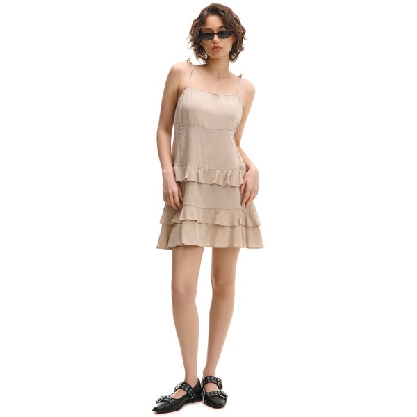 Cropp Beżowa sukienka mini z wiązanymi ramiączkami 607CT-08X