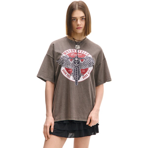 Cropp Szary T-shirt oversize z nadrukiem 291CV-09M