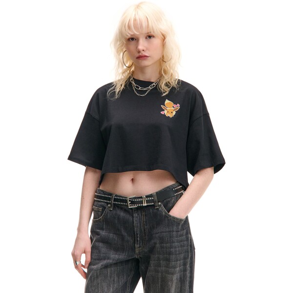 Cropp Czarny crop top z Eevee 221CV-99X