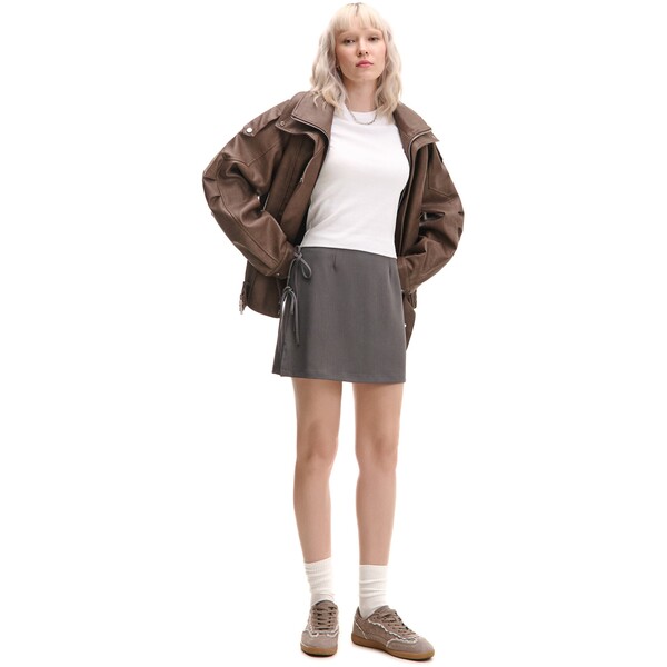 Cropp Szara spódniczka mini z wiązaniami 375FL-90X