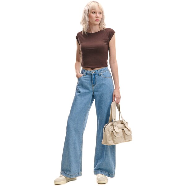 Cropp Jasnoniebieskie jeansy wide leg vintage 777FK-50J
