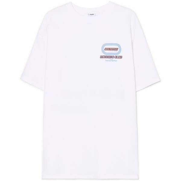 Cropp Biała koszulka z biegowym nadrukiem 241CV-00X