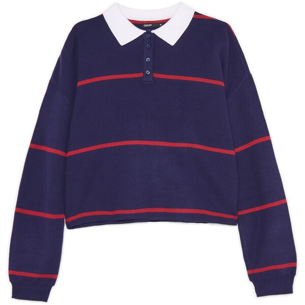 Cropp Granatowy sweter w paski z kołnierzykiem 433FL-59X