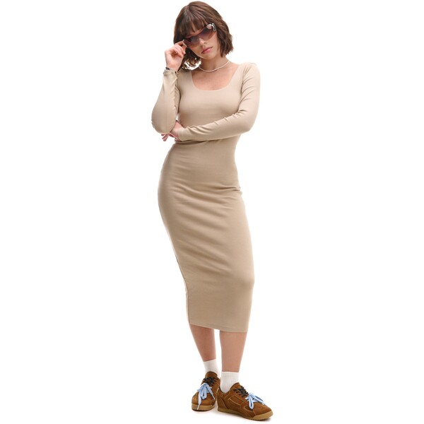 Cropp Beżowa dopasowana sukienka midi 438CT-08X