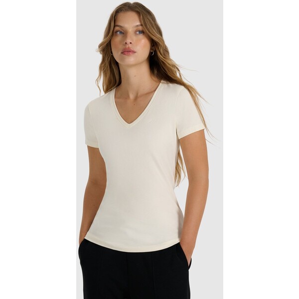 4F T-shirt slim gładki damski - beżowy