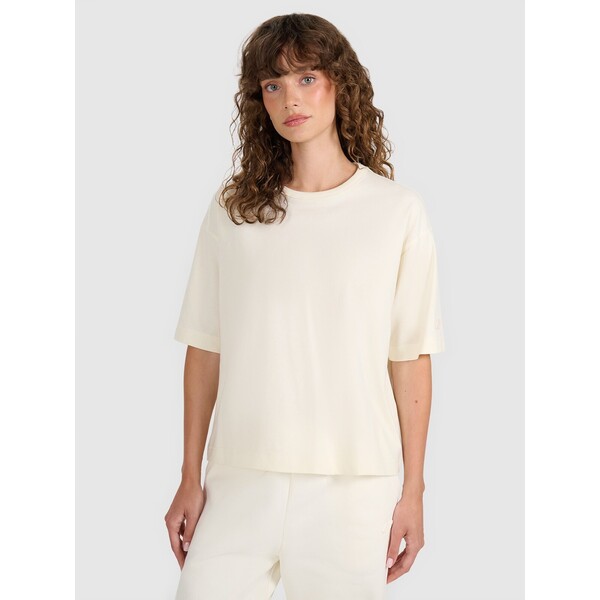 4F T-shirt oversize gładki damski - beżowy