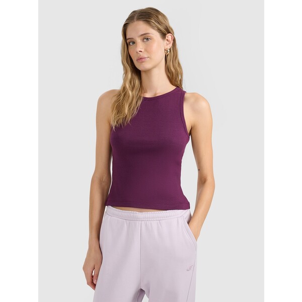 4F Top slim gładki damski - fioletowy