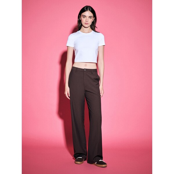 House Brązowe spodnie wide leg z wysokim stanem 353EQ-89X