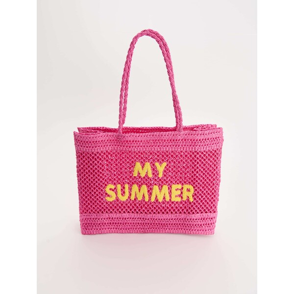House Pleciona torba shopper z napisem różowa 106EA-43X