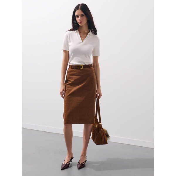 Mohito Brązowa spódnica midi z paskiem 190GT-82X