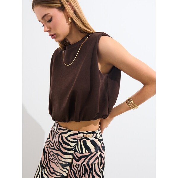 Mohito Gładka brązowa bluzka bez rękawów 636FW-88X
