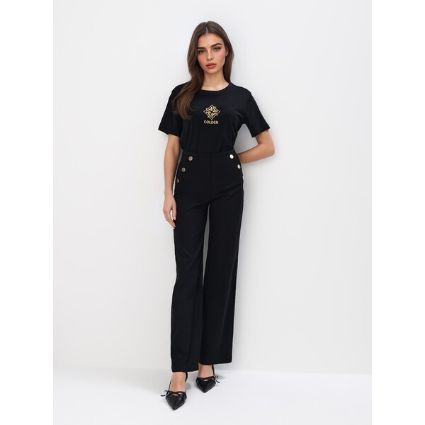 Mohito Bawełniany czarny t-shirt z nadrukiem 858DY-99X