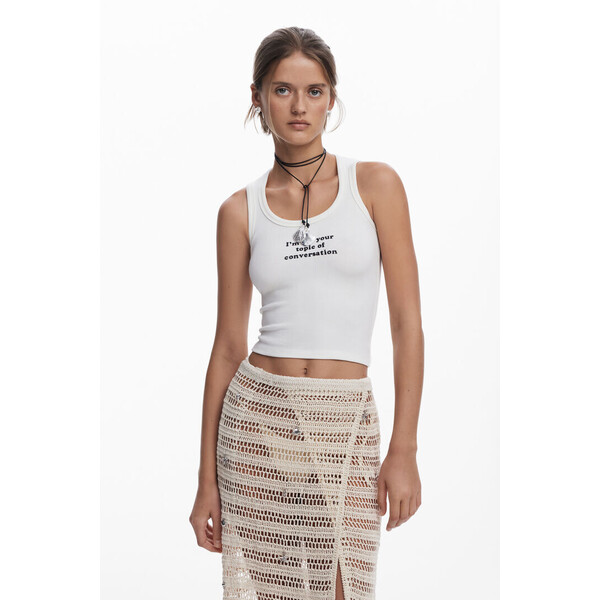 Desigual Koszulka na ramiączkach z tekstem 25SWTKZ31000