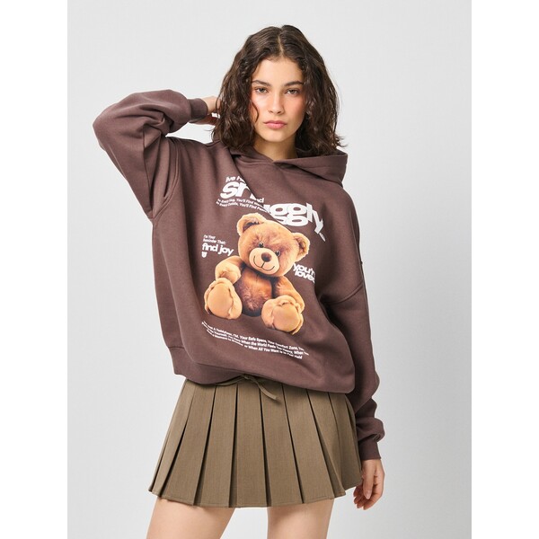 House Brązowa bluza z kapturem i nadrukiem z misiem 538GS-88X