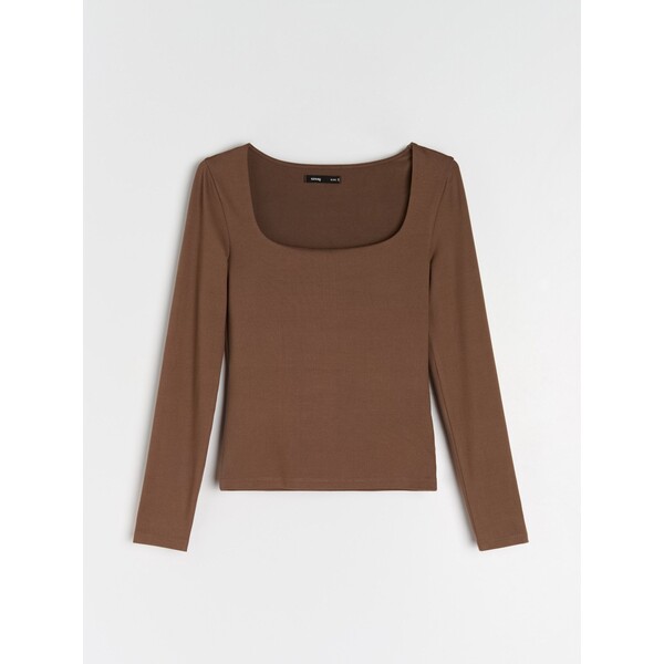 Sinsay Bluzka basic z dekoltem karo 485EU-84J