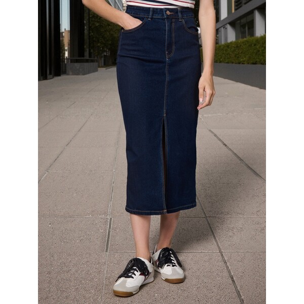 Sinsay Jeansowa spódnica midi z rozcięciem 880EV-95J