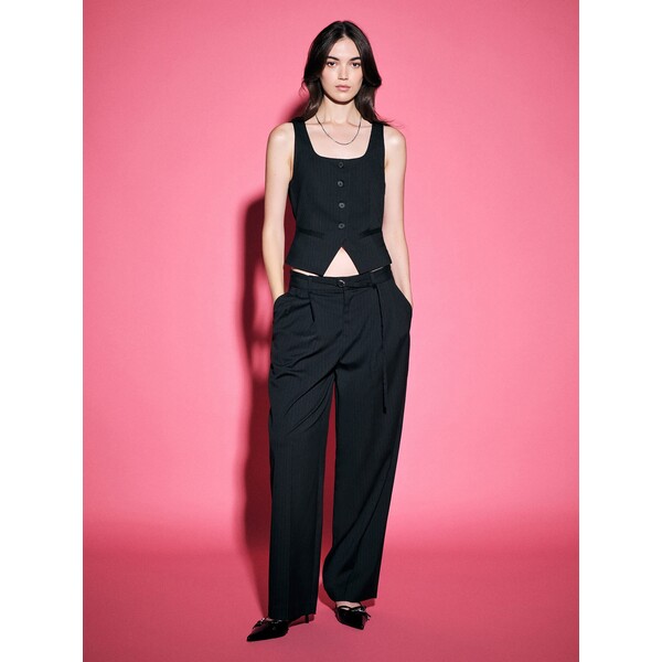 House Czarne spodnie baggy tailoring z paskiem 697GB-99X