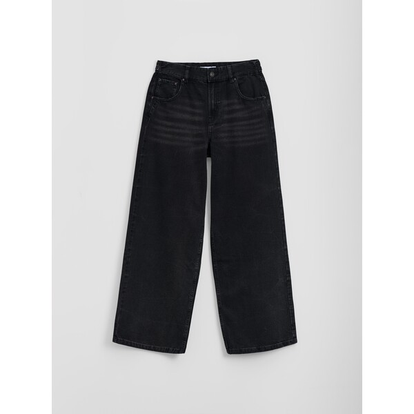 House Czarne jeansy baggy straight fit z regulacją w pasie 372GE-99J