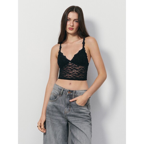 House Koronkowy top na ramiączkach czarny 299GT-99X