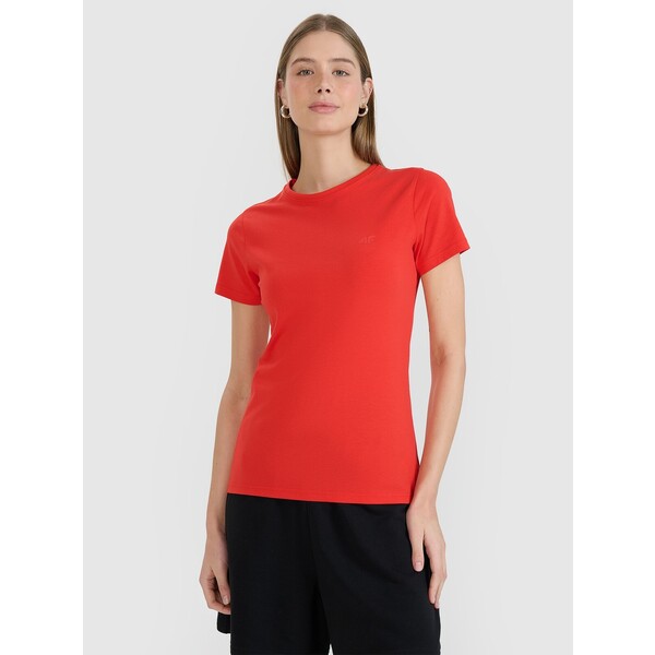 4F T-shirt slim gładki damski - czerwony