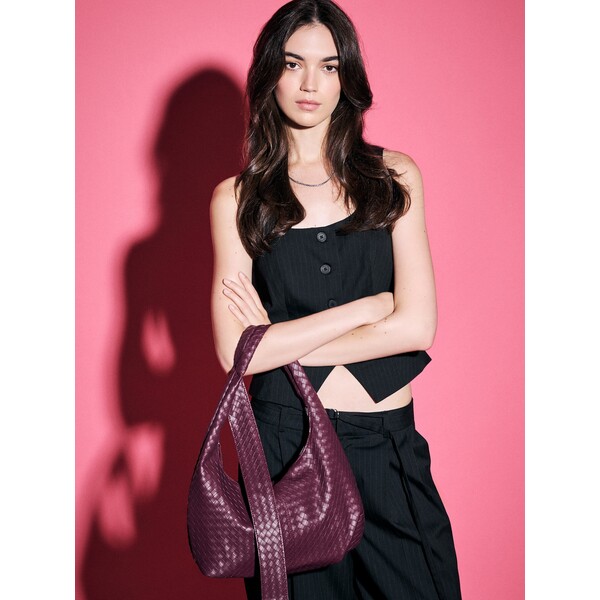 House Bordowa torebka typu hobo z imitacji skóry 176GQ-49X