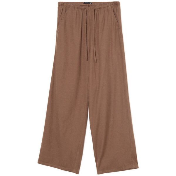 Cropp Brązowe spodnie straight z lnem 556FO-88X