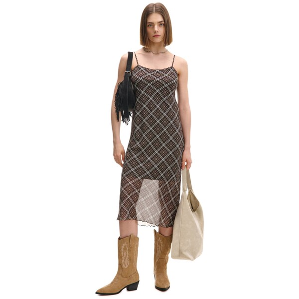 Cropp Szyfonowa sukienka midi w kratkę 566CT-94X