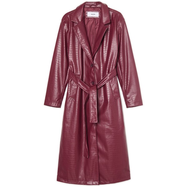Cropp Bordowy płaszcz z efektem skóry krokodyla 097FL-83X