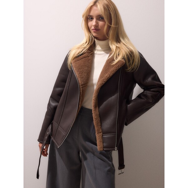 Mohito Czekoladowa kurtka z futerkiem 717FH-89X