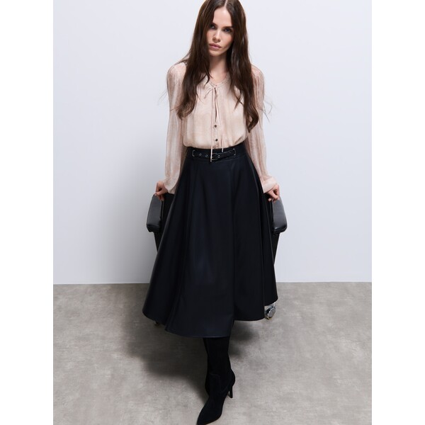 Mohito Czarna spódnica midi z imitacji skóry 852GL-99X