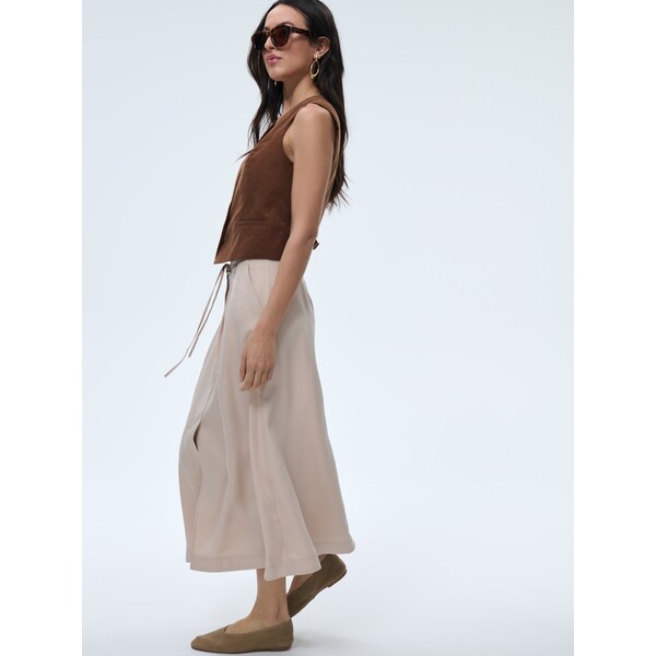 Mohito Beżowa spódnica midi z lyocellu 816IK-08X
