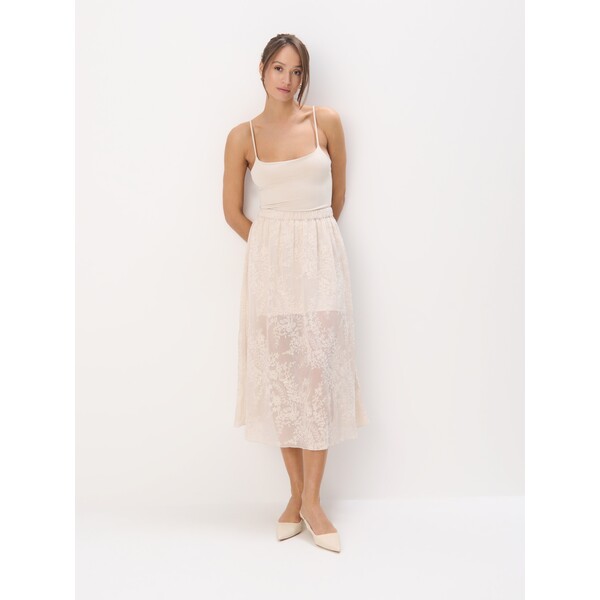 Mohito Szyfonowa beżowa spódnica midi 247EB-08X