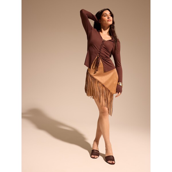 Mohito Spódnica mini z frędzlami 329EY-80X