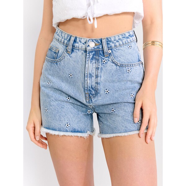 Sinsay Szorty jeansowe z haftowanymi kwiatkami 730DB-50J