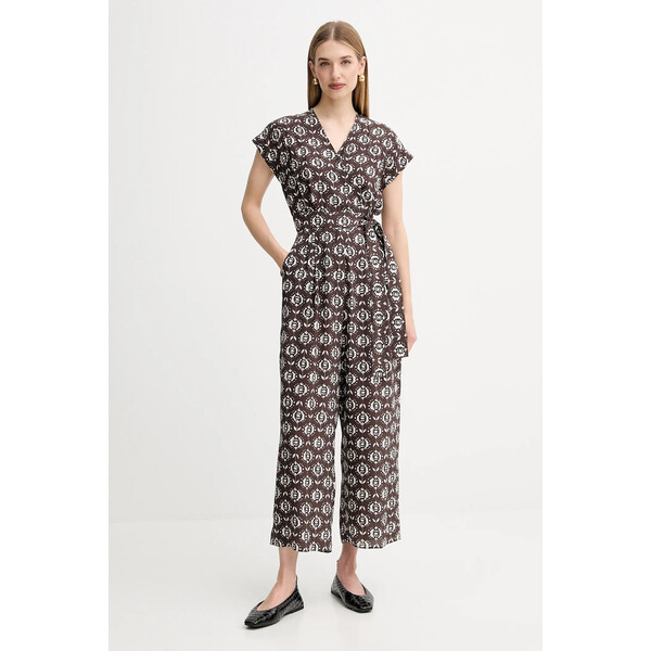 Weekend Max Mara kombinezon jedwabny ARIZONA  kolor brązowy z dekoltem w szpic 2525246021600