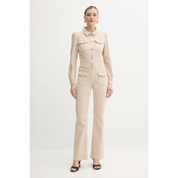 Morgan kombinezon jeansowy PVARMA  kolor beżowy z kołnierzykiemm PVARMA