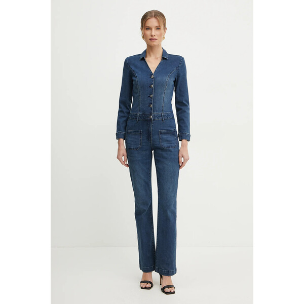 Morgan kombinezon jeansowy PCHALA  kolor granatowy z kołnierzykiemm PCHALA