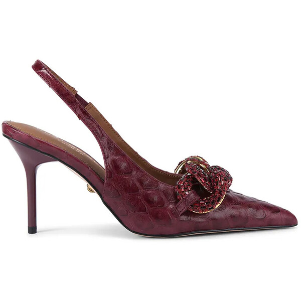 Kurt Geiger London szpilki skórzane Crystal Chain Slingback  kolor czerwony 4986554719