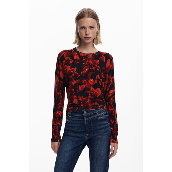 Desigual Cienki sweter w kwiaty 25WWJF162000